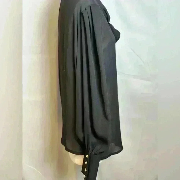 NWT - Allegra K Sheer Black Blouse w/gold button accents and bow (Size XL) - Picture 11 of 12